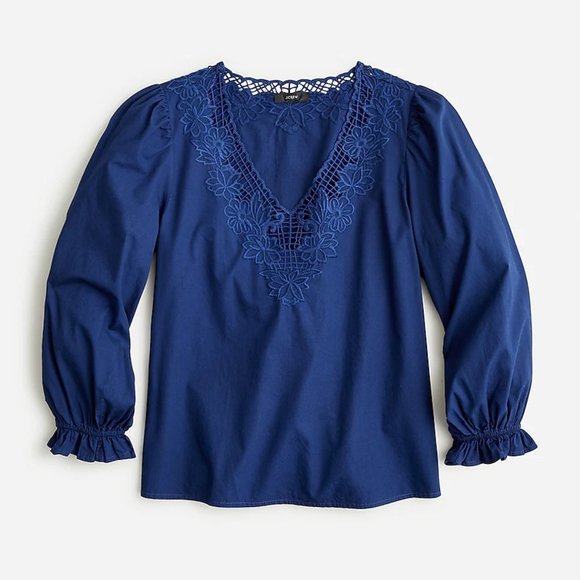 J Crew V-neck top with eyelet trim Mediterranean Navy Sz XXS - Picture 1 of 10